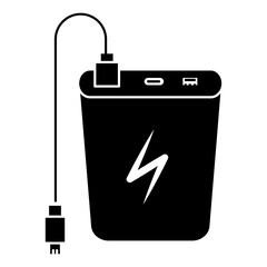 cell phone battery charger icon white on background