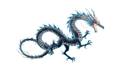 Obraz premium Neon Oriental Dragon Illustration on Black Background png clear alpha channel cutout isolated on transparent background