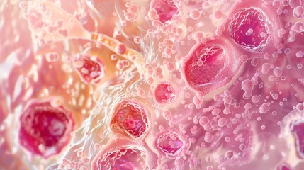 Bladder Health Month. Medical illustration of bladder wall tissue at cellular level, detailed microscopic view, transitional epithelium cells, medical education style