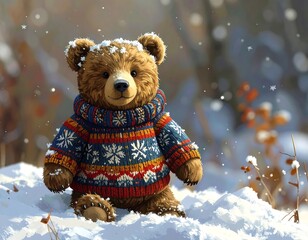 Adorable Bear in a Cozy Winter Sweater