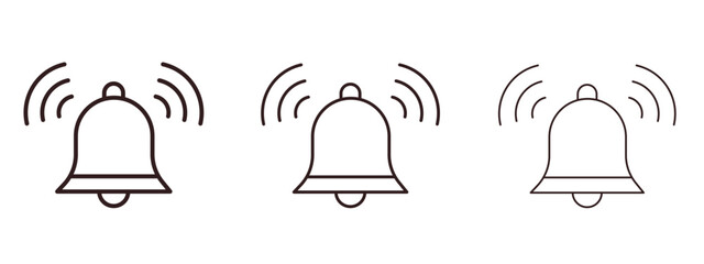 Bell ring icons in thin line symbols with editable strokes