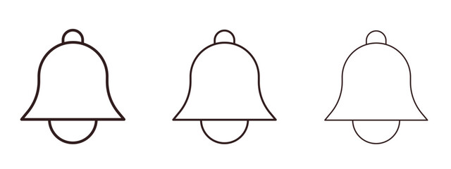 Bell icons in thin line symbols with editable strokes