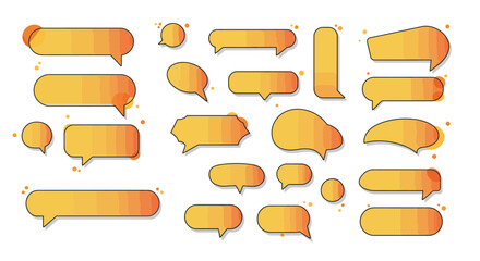 Assortment of orange and yellow gradient speech bubbles with black outlines