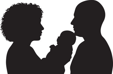 PrintFamily silhouette with baby, parental bond, black outline, love and care, emotional connection, nurturing moment, parenthood, support, unity, cradle