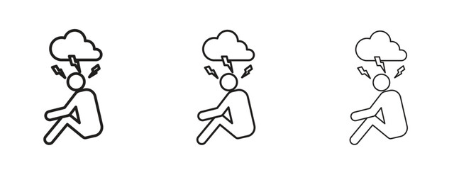 Anxiety or stress icons in thin line symbols with editable strokes