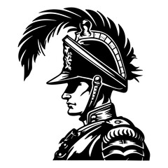 Flat Black Hussar Soldier Logo Symbol of Knight Cavalry Rider Warrior Fighter Perfect for Historic Military Heritage Vector Illustration and Graphic Design
