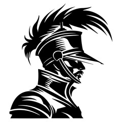 Stylized Flat Black Logo Illustration of Hussar Soldier Knight Warrior Cavalry Rider Fighter Perfect for Medieval Heritage and Historic Army Symbol Designs