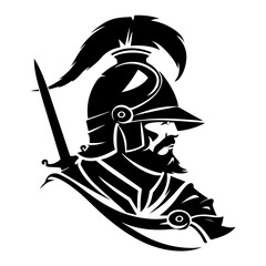 Flat Black Logo of Hussar Soldier Warrior Cavalry Rider Knight Fighter in Minimalistic Vector Style for Historic Military and Medieval Battle Themes