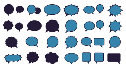 Seamless pattern of dark blue and blue speech bubbles in various shapes