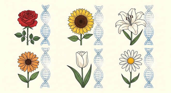 Flowers and DNA Strands.