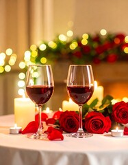 Romantic dinner setting with wine and roses (1)