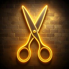 Neon scissors on brick wall