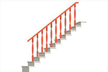 Vector art of a vibrant red staircase with a decorative railing ascends against an, creating a visually striking architectural element