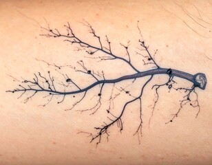Intricate tattoo of a branching, tree-like design on skin