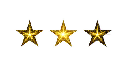 Three Golden Glitter Stars on Black Background png clear alpha channel cutout isolated on transparent background