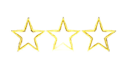 Three Golden Stars Rating System on Black Background png clear alpha channel cutout isolated on transparent background