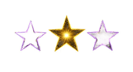 Three Luminous Star Icons on Black Background png clear alpha channel cutout isolated on transparent background