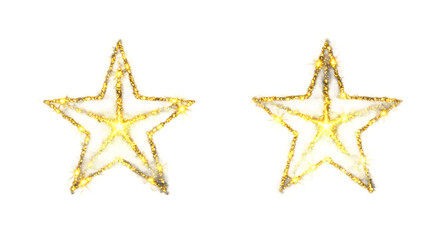 Two Golden Glitter Stars on Black Background png clear alpha channel cutout isolated on transparent background