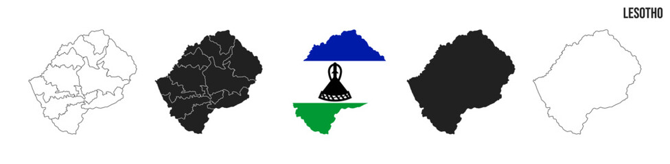 Lesotho map set. Map of Lesotho with flag.  Vector EPS 10