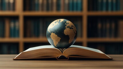 Globe on Open Book Represents Global Knowledge