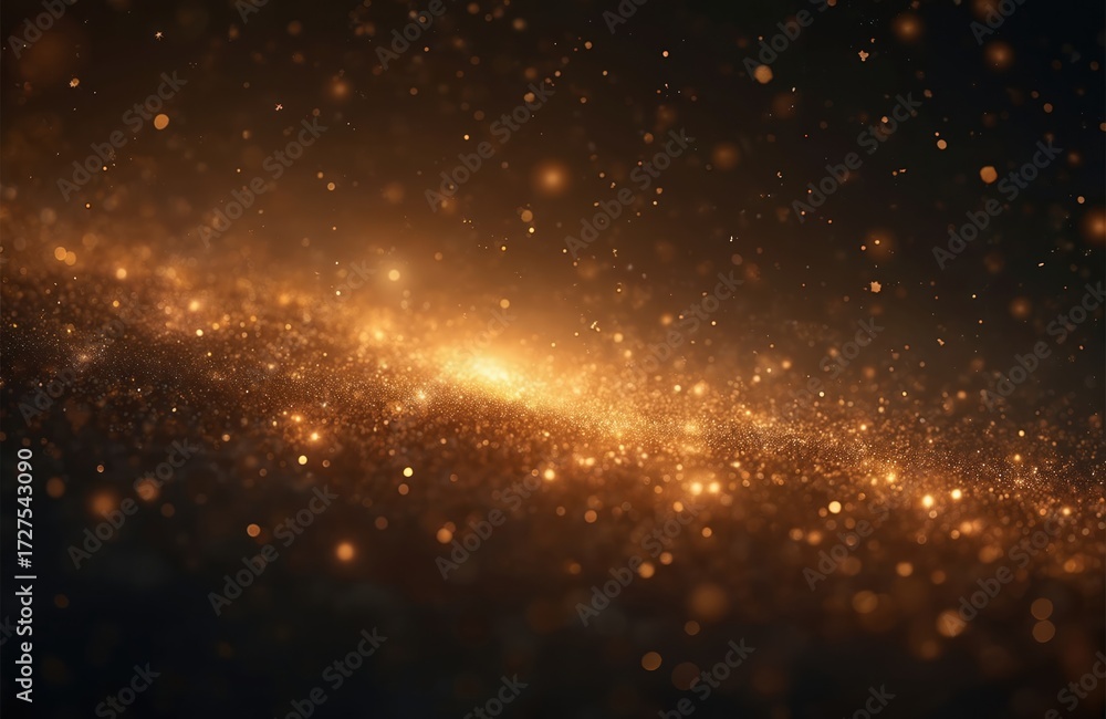 Wall mural golden glitter particles swirl in dark space, forming a bright abstract nebula glow. cosmic dust spa