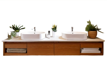 Four Vanity Basins with Storage and Lifestyle Props.