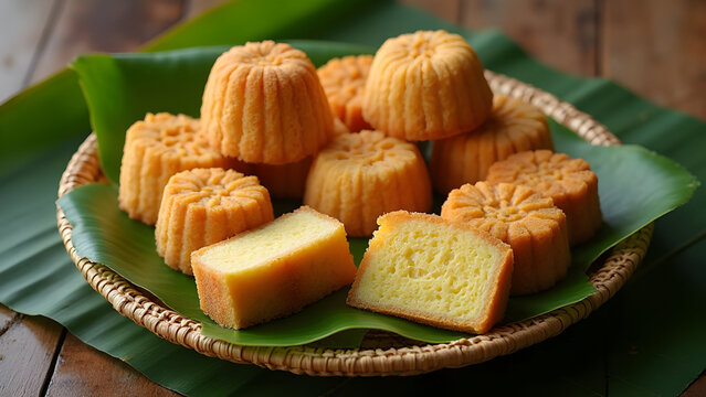 cozy tea time setting with slices of rainbow layered cake and hot tea in glass cup on wooden board with steam.