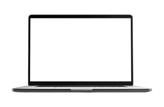Modern laptop computer front view, blank screen digital notebook device. Isolated on transparent background.

 - Powered by Adobe