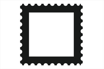 Vector art of a simple black and white illustration of a postage stamp with a blank center, the stamp has a scalloped edge, creating a decorative border around the square