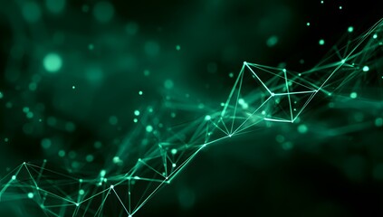 Digital Mesh Network Abstract with Glowing Green and Yellow Nodes on Dark Background
