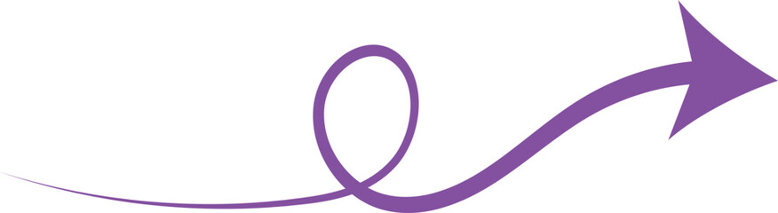 Purple Curved Arrow with Loop Isolated on White Background