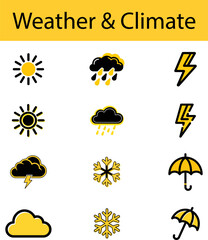 Yellow Black Weather Icon Collection for Forecast