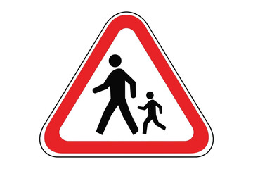 Vector art of pedestrian crossing sign, alerting drivers to watch for people walking, especially children, and ensuring safety in designated crosswalk areas