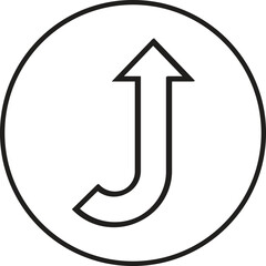 Black upward curved arrow inside a circle. The icon indicates a return, redirection, or turnaround movement. Commonly used in navigation or directional signage.