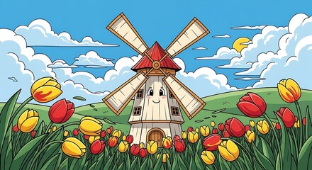 Windmill and Tulips. (1)