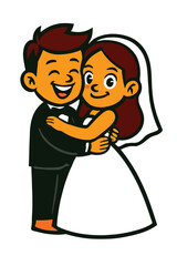 Cute bride and groom hugging on wedding day