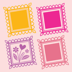 Bright decorative square frame set with floral and heart design, perfect for scrapbooking, greeting cards, labels, tags, invitations, crafts, and creative art projects.