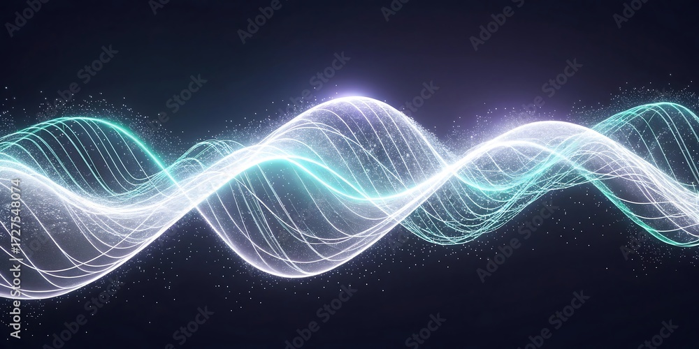 Poster abstract wavy lines with glowing edges on a dark background for technology.