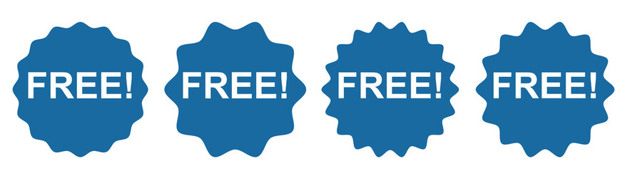 Free vector icon. Blue badge sticker illustration sign. Promotion and advertising. For promotions, giveaways, retail offers, and e-commerce sales.