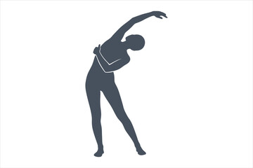 Vector art of silhouette of a woman stretching, showcasing flexibility and wellness, promoting a healthy lifestyle through exercise and body awareness