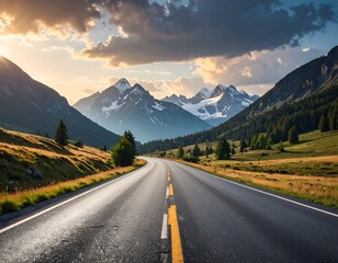 Naklejka premium Alpine Highway at Sunset Majestic Mountain Views