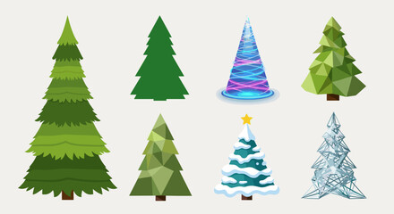 Obraz premium A collection of eight assorted christmas tree illustrations