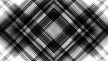 Abstract, symmetrical pattern of intersecting lines and squares in shades of gray and black
