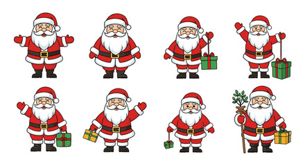 Fototapeta premium Collection of santa claus illustrations in various poses and gifts