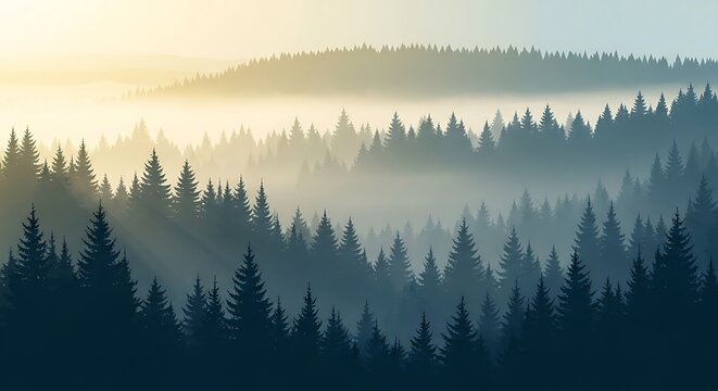 Forest hills in the fog. - Powered by Adobe