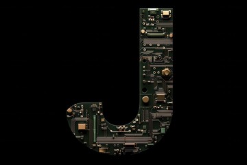 Letter J Formed From Circuit Board Metal Texture