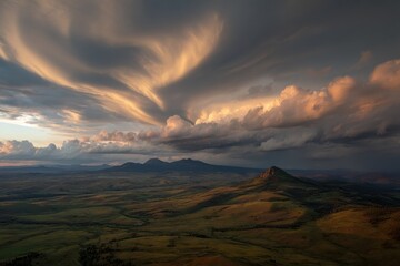 Dramatic clouds over Montana landscape aerial view golden hour light mountain range scenic vista nature photography