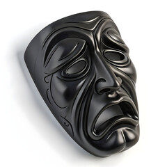 black sad drama grotesque theatre mask on a white