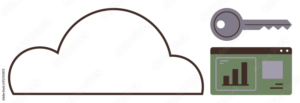 Aufkleber cloud shape paired with a metal key and a data dashboard showing graphs. ideal for technology, secur