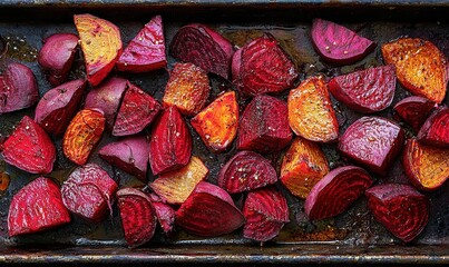 Roasted Beets With Spices on Baking Sheet